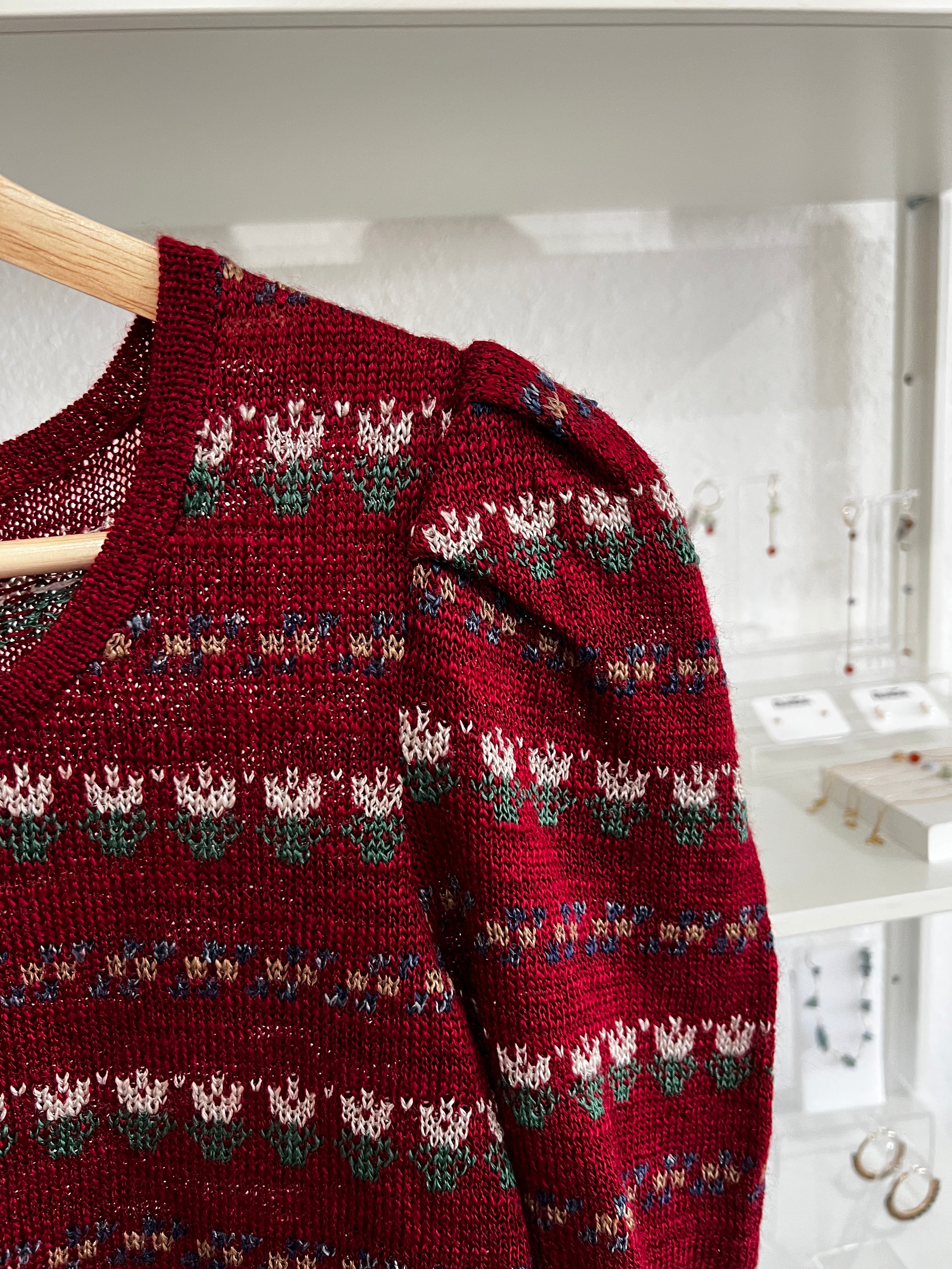 1970s Burgundy Knit Short Sleeve Sweater