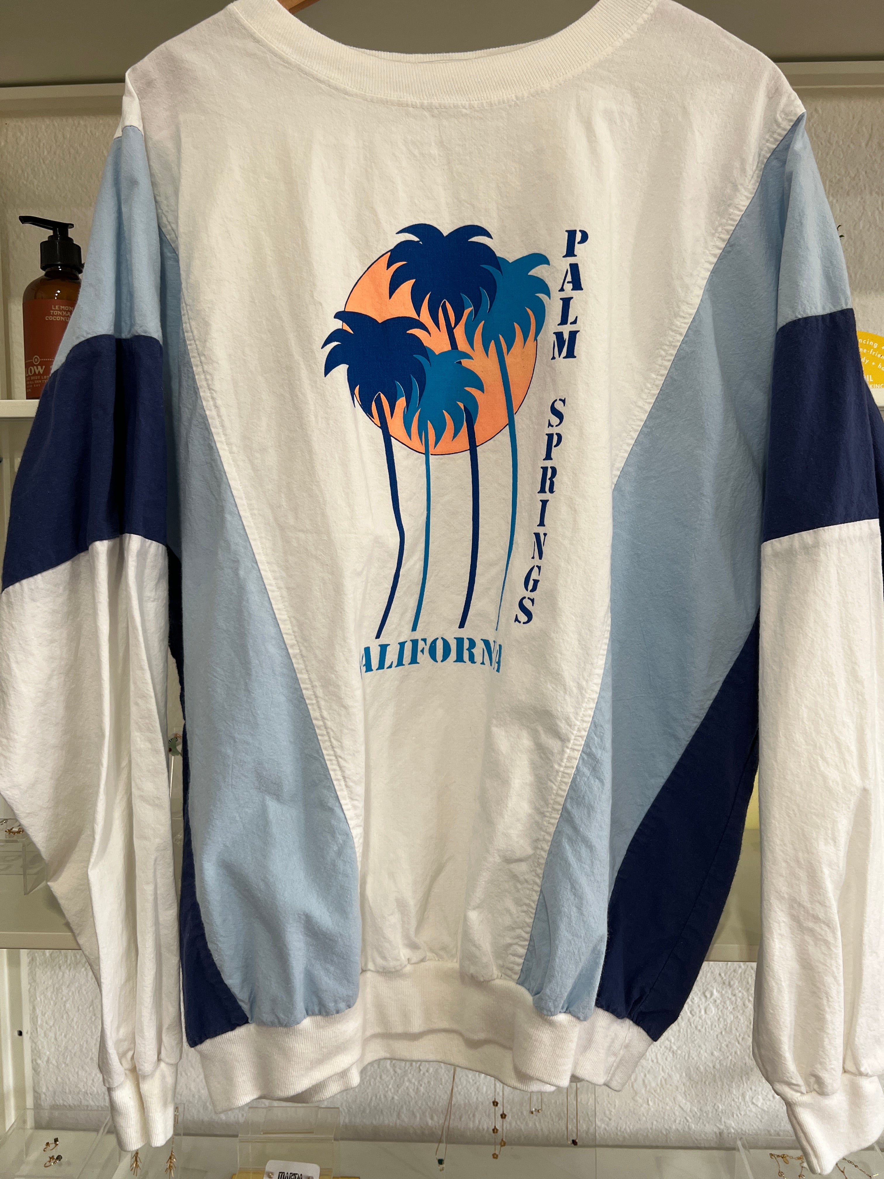 1980s White & Blue Palm Springs Pullover