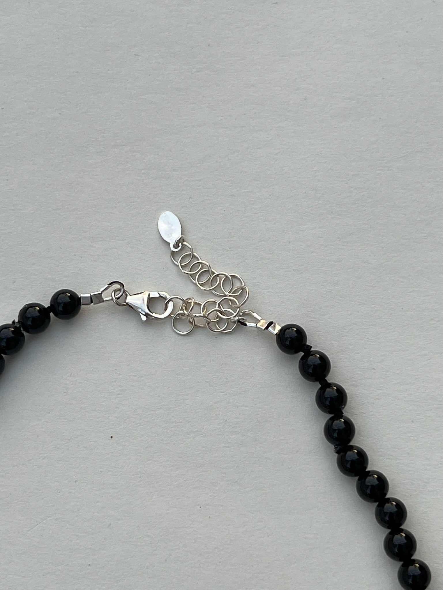 Vintage Onyx Beaded Silver Pendant Necklace