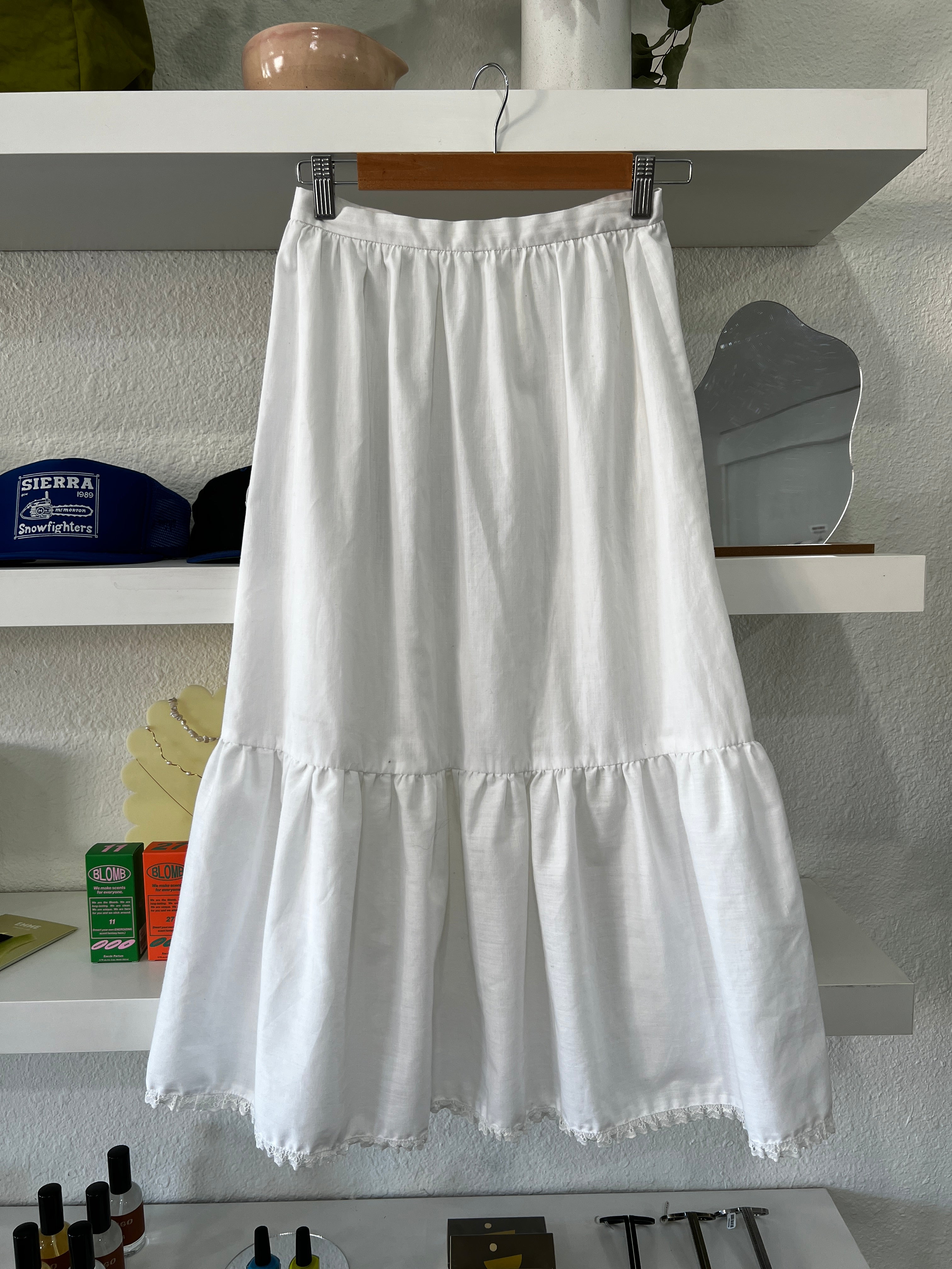 70s Vintage Cotton Prairie Midi Slip Skirt