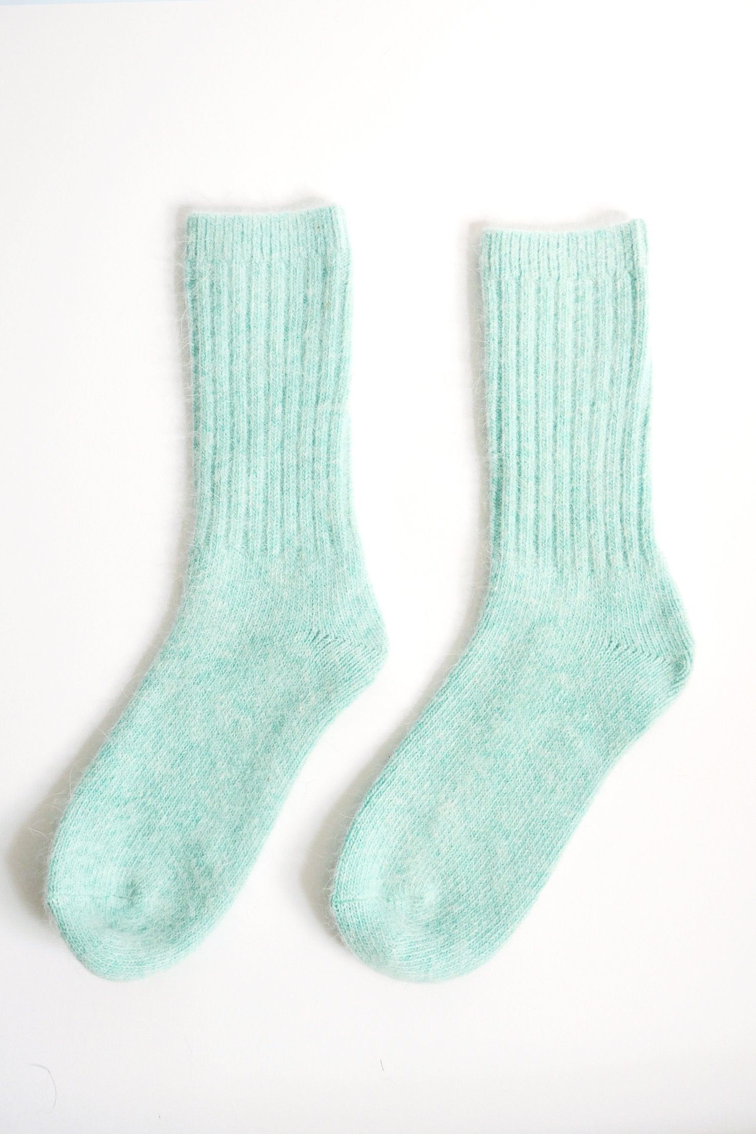 Skies For Miles soft Angora wool socks in mint color